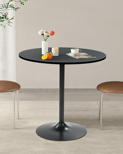 FurnitureR 31.5" Mid-Century Round Dining Table for 2-4 People with Pedestal Base for Home Office Living Room Kitchen Leisure, 31.5 inches, Black - LeafyLoom