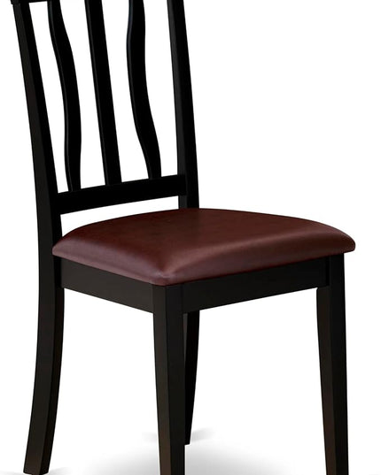 East West Furniture Antique 5 Piece Dining Set for 4 Includes a Round Kitchen Table with Pedestal and 4 Faux Leather Upholstered Dinette Chairs, 36x36 Inch, ANTI5-BLK-LC - LeafyLoom