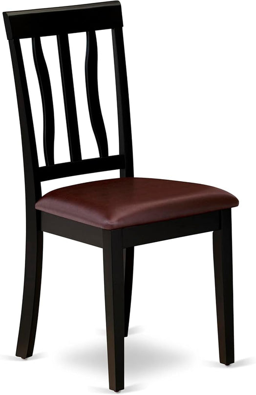 East West Furniture Antique 5 Piece Dining Set for 4 Includes a Round Kitchen Table with Pedestal and 4 Faux Leather Upholstered Dinette Chairs, 36x36 Inch, ANTI5-BLK-LC - LeafyLoom