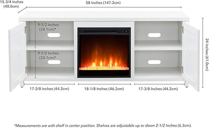 Henn&Hart Rectangular TV Stand with Crystal Fireplace for TV's up to 65" in White, TV Stands for the Living Room - LeafyLoom