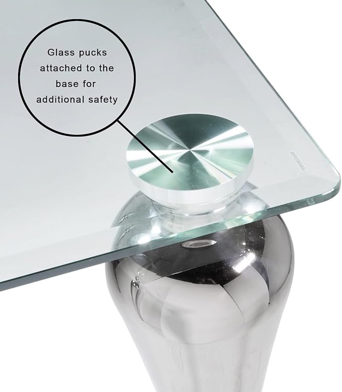 Uptown Club Glass Dining Table with Versatile Rectangular Designs, Tempered Surfaces, and Sturdy Bases for Modern Homes, Seats 4 to 8 People, Elegant Statement Piece, 71" x 35", Silver - LeafyLoom