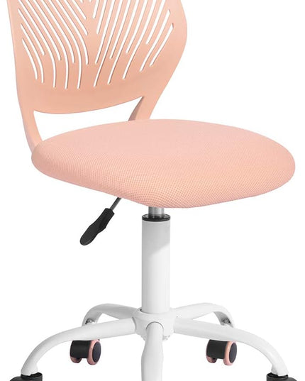 FurnitureR Teens Girls Task Chair 360 Swivel, Low Mid PP Mesh Back Fabric Seat, Height Adjustable, Rolling Castor, W15.7inces x D15.2inces x H29.5-34.2inches (Rose) - LeafyLoom