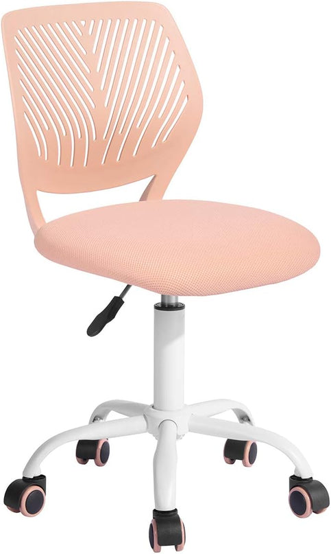 FurnitureR Teens Girls Task Chair 360 Swivel, Low Mid PP Mesh Back Fabric Seat, Height Adjustable, Rolling Castor, W15.7inces x D15.2inces x H29.5-34.2inches (Rose) - LeafyLoom
