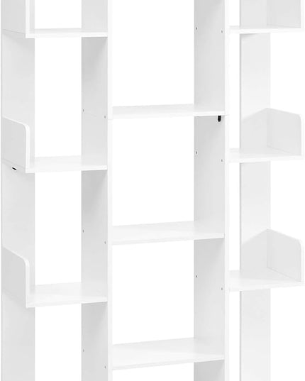 VASAGLE Bookshelf, Tree-Shaped Bookcase with 13 Storage Shelves, Rounded Corners, 9.8”D x 33.9”W x 55.1”H, White ULBC067W01 - LeafyLoom