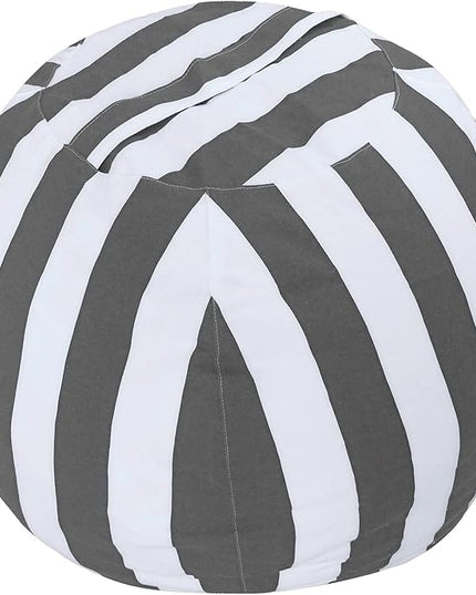 2 PCS Stuffed Animal Storage Bean Bag Chair Cover, Cotton Canvas Beanbag with Zipper for Organizing Kid's and Adults Room Vertical Stripe Grey 24" - LeafyLoom