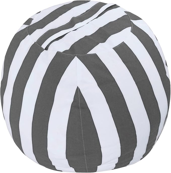 2 PCS Stuffed Animal Storage Bean Bag Chair Cover, Cotton Canvas Beanbag with Zipper for Organizing Kid's and Adults Room Vertical Stripe Grey 24" - LeafyLoom