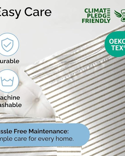 King Size 4 Piece Sheet Set - Comfy Breathable & Cooling Sheets - Hotel Luxury Bed Sheets for Women & Men - Deep Pockets, Easy-Fit, Soft & Wrinkle Free Sheets - Beige Stripes Oeko-Tex Bed Sheet Set - LeafyLoom