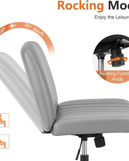 Sweetcrispy Office Chair No Wheels - Armless Desk Chair No Wheels Cross Legged Office Chair Wide Swivel Leather Home Office Desk Chairs - LeafyLoom