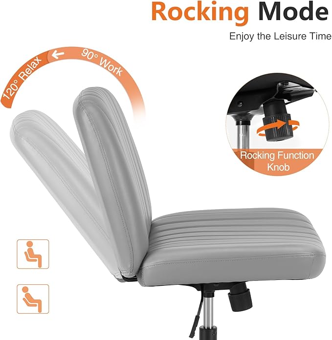Sweetcrispy Office Chair No Wheels - Armless Desk Chair No Wheels Cross Legged Office Chair Wide Swivel Leather Home Office Desk Chairs - LeafyLoom