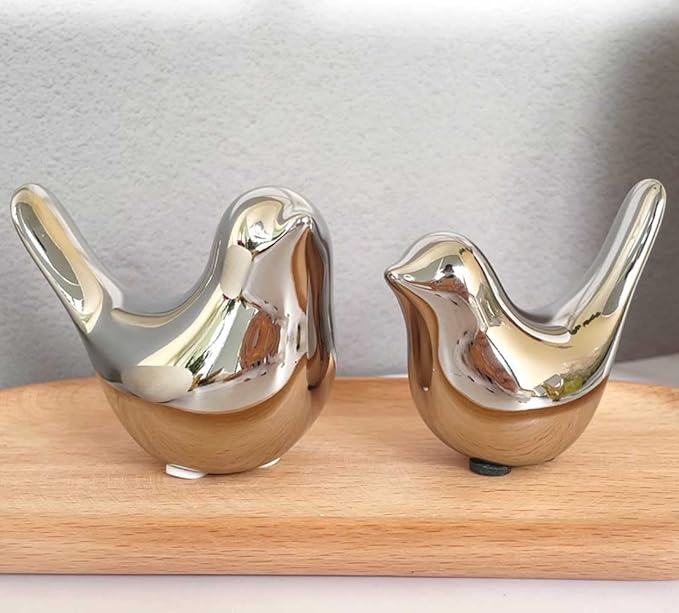 Cute Bedroom Decor Birds, Silver Cute Home Decor, Small Table Decor Items, Modern Silver Cute Decor for Living Room Shelf Bookshelf Table Top - LeafyLoom