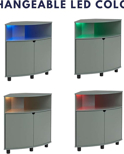 Berg Modern 31-inch 16 Colors LED Corner Cabinet with Doors and 2 Shelves, USB Charge Cord, Small TV Stand for Living Room, Home Office, Sage Green - LeafyLoom