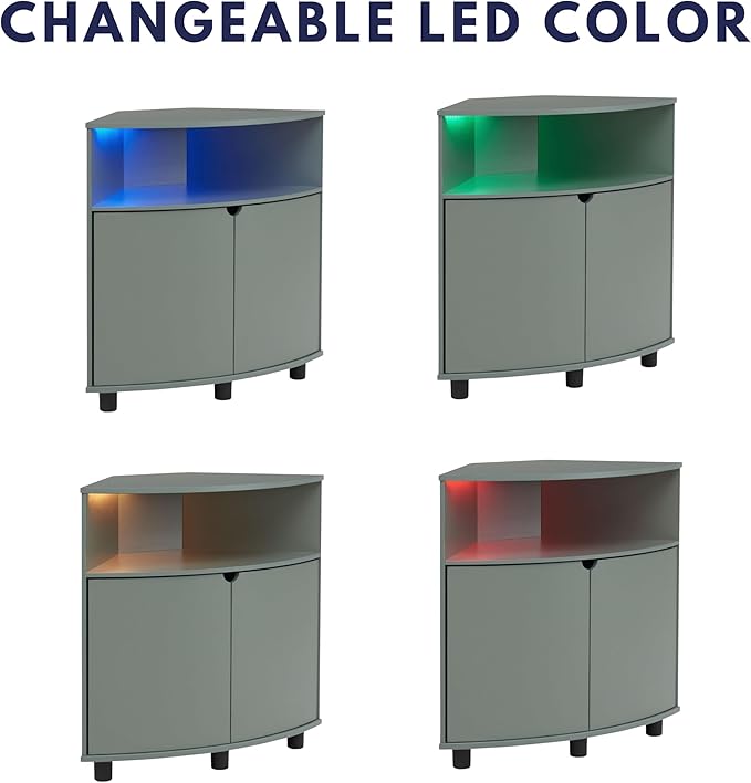Berg Modern 31-inch 16 Colors LED Corner Cabinet with Doors and 2 Shelves, USB Charge Cord, Small TV Stand for Living Room, Home Office, Sage Green - LeafyLoom