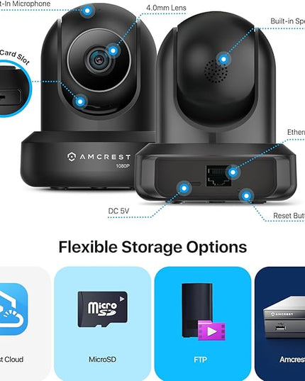 Amcrest ProHD 1080P WiFi 2MP (1920TVL) Indoor Pan/Tilt Security Wireless IP Camera IP2M-841B (Black) Amcrest