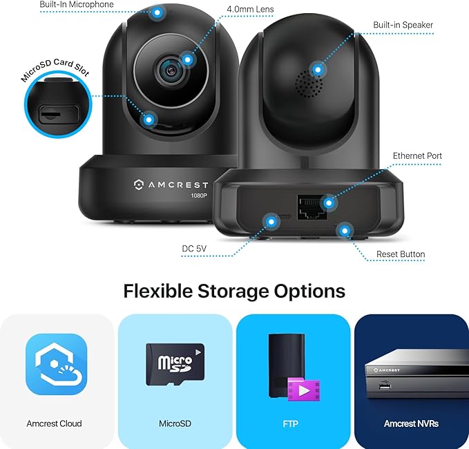 Amcrest ProHD 1080P WiFi 2MP (1920TVL) Indoor Pan/Tilt Security Wireless IP Camera IP2M-841B (Black) Amcrest