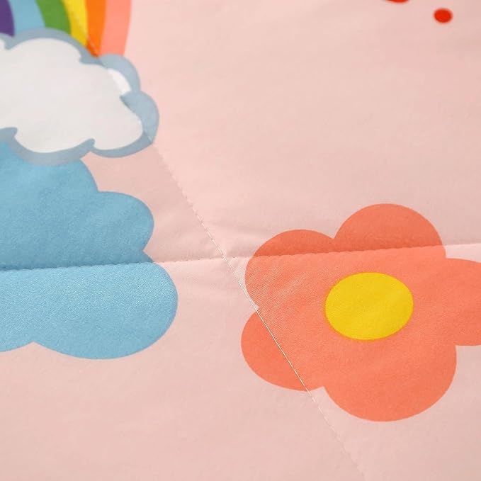 3PCS Rainbow Comforter Set Full, Cute Pink Full Size Flower Cloud and Rainbow Comforter Aesthetics, Super Soft and Comfort Microfiber, Kawaii Girls’ Bedroom Decor for Kids, Teens, Children, Women - LeafyLoom
