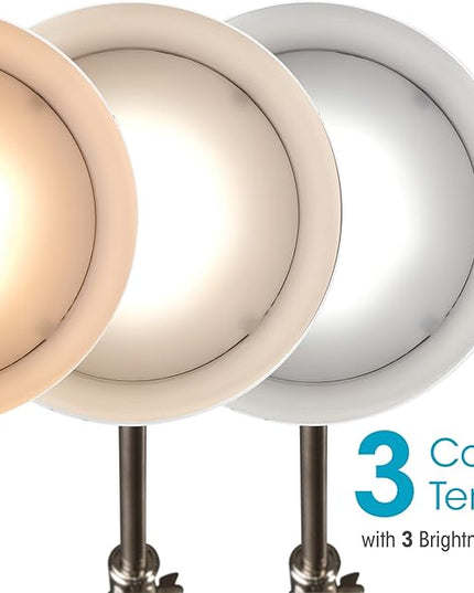 OttLite Harmonize LED Desk Lamp - 2.1A USB Charging Port, 3 Brightness Settings, Brushed Nickel - LeafyLoom