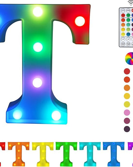 Colorful Letter LED Lights, 16 Colors Changing LED Marquee Letter Lights, Dimmable Night Lights for Wedding, Birthday, Holiday, Party, Bar, Christmas Decoration, Decor Multicolor T - LeafyLoom