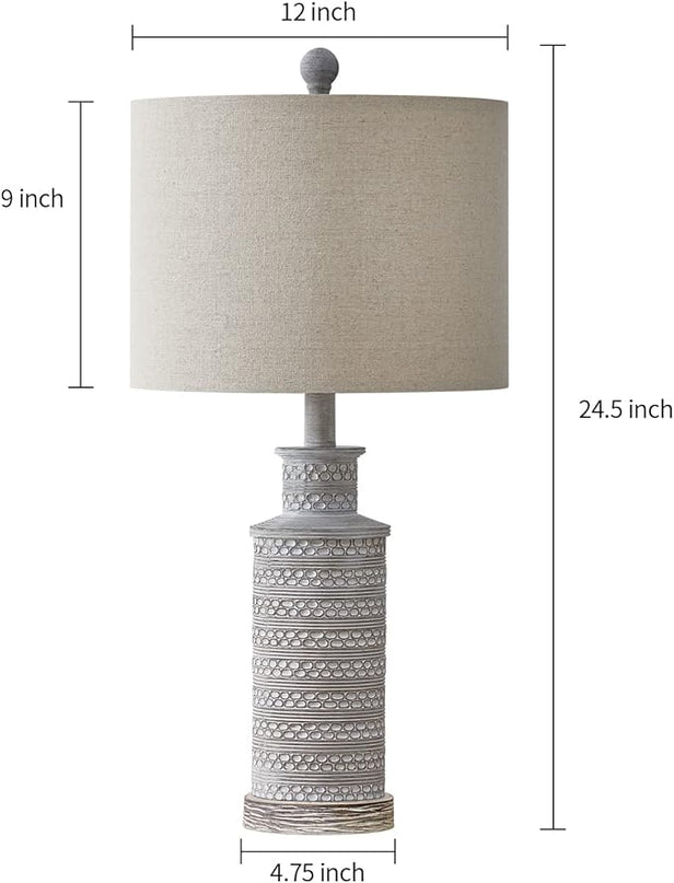 BOBOMOMO 24.5" Farmhouse Rustic Retro 24.5'' Table Lamp Set of 2 for Bedroom Living Room Traditional Nightstand End Table Lamps - LeafyLoom