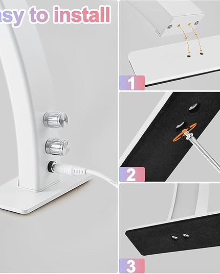 Half Moon Light for Nail Desk 29in 50w LED Half Moon Lamp 3000-6000k Lash Lamp for Lash Extension Led Light for Nails tech, Stepless Dimming 3 Color Led Light for Nails Tech - LeafyLoom