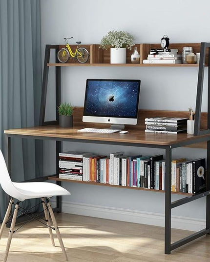 Tribesigns Computer Desk with Hutch, 47 inches Home Office Desk with Space Saving Design with Bookshelf for Small Spaces (Dark Walnut, 47) - LeafyLoom