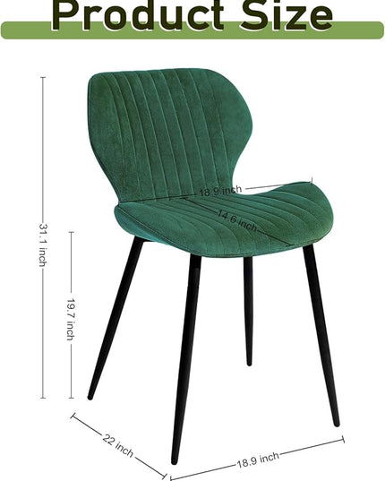 CangLong Dining Chairs Mid Century Modern Leisure Upholstered Metal Legs for Kitchen Living Room, Set of 2, Green - LeafyLoom