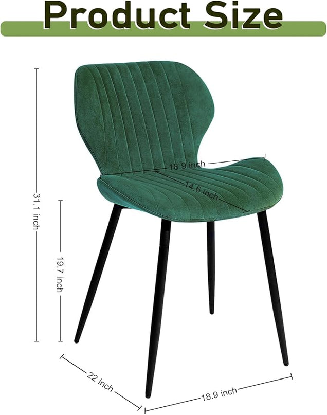 CangLong Dining Chairs Mid Century Modern Leisure Upholstered Metal Legs for Kitchen Living Room, Set of 2, Green - LeafyLoom