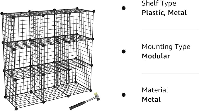 TUMUCUTE Wire Cube Storage Organizer, Metal Storage Shelves Bookshelf, Stackable Modular Closet Organizer for Bedroom Living Room, Office,Storage Shelves (9 Cubes, Iron) - LeafyLoom