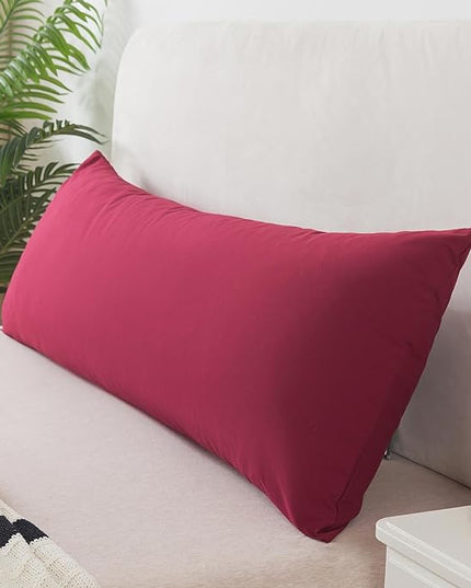 WhatsBedding Memory Foam Body Pillow with Breathable Zippered Cotton Cover, Full Body Pillow for Adults, Long Pillow for Sleeping, Firm Body Pillow Fluffy Supportive, Burgundy Red - LeafyLoom
