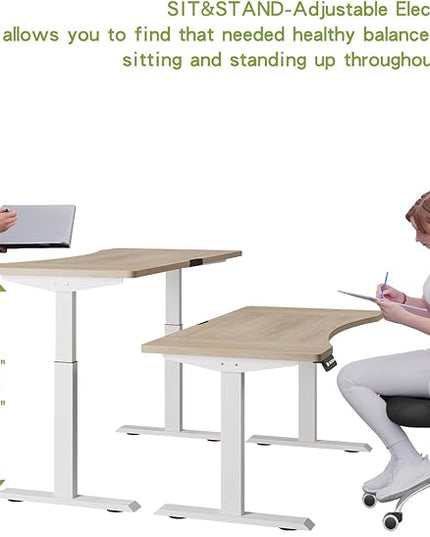 Radlove Dual Motors Height Adjustable 55 x 30'' Electric Standing Desk with Curved Design Stand Up Table 4 Memory Keys, Computer Desk with Splice Board Home Office Desk, Oak Top + White Frame - LeafyLoom