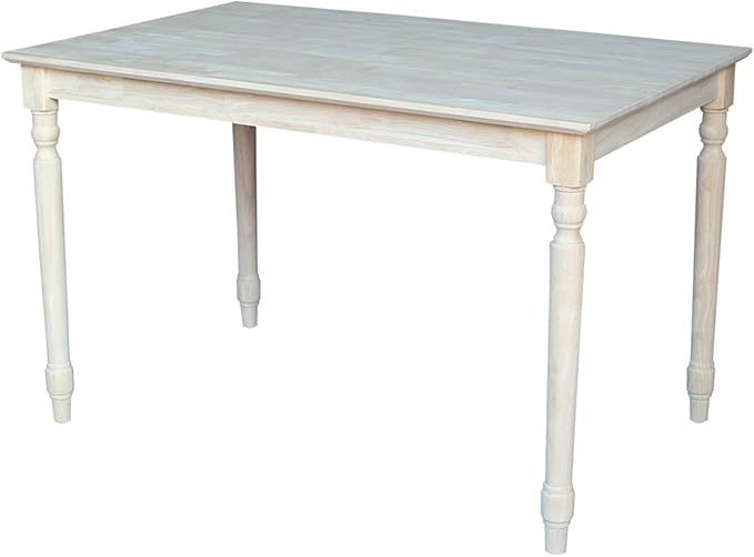 International Concepts Table Top Solid with Wood Standard Height Turned Legs, 30 by 48-Inch, Unfinished - LeafyLoom