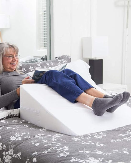 DMI Bed Wedge Pillow and Triangle Wedge with Elevated Incline for Neck Pain, Headaches, Reflux, Shoulders, Back Pain, Foot Support, Knee Pain or Restless Leg Syndrome, 24x24x10 inches, White - LeafyLoom