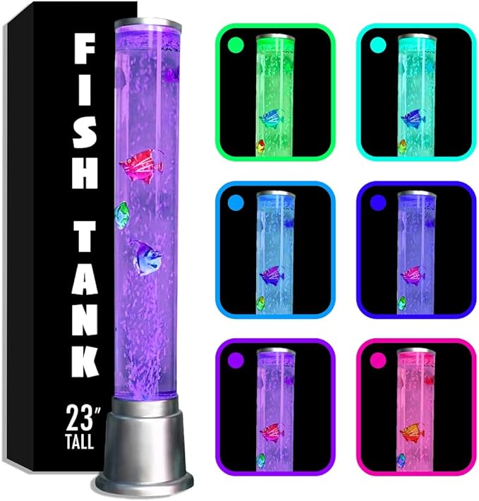 Shop LC Electric Fake Fish Tank Aquarium Lamp with 6 LED Glowing Colors Changing Lights and Sensory Bubble Tube Lamp - Artificial Fish Tank with Moving Fish - Night Light Sensory Lamp Birthday Gifts - LeafyLoom