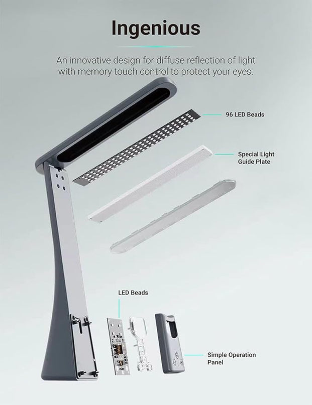 LED Desk Lamp with Night Light 3 Color Dimmable Rechargeable Memory Function Battery Powered, Foldable Portable Design for Home Office、 college dorm room and Dormitory - LeafyLoom