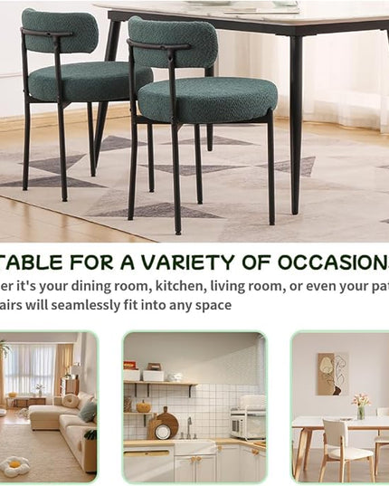 EDWELL Green Dining Chairs Set of 4, Modern Upholstered Dining Room Chairs with Thick Cushion, Curved Backrest Kitchen Chairs Boucle Chair for Dining Room, Living Room - LeafyLoom