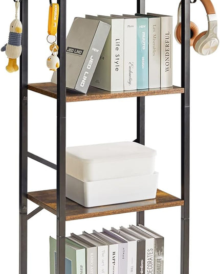 YMYNY Bookcase, 4-Tier Narrow Ladder Bookshelf, Freestanding Shelving Unit, Multifunctional Storage Rack, for Home Office Living Room Bedroom Kitchen, Plant Stand, Rustic Brown, 44*16.9*11.4"UHBC004H - LeafyLoom