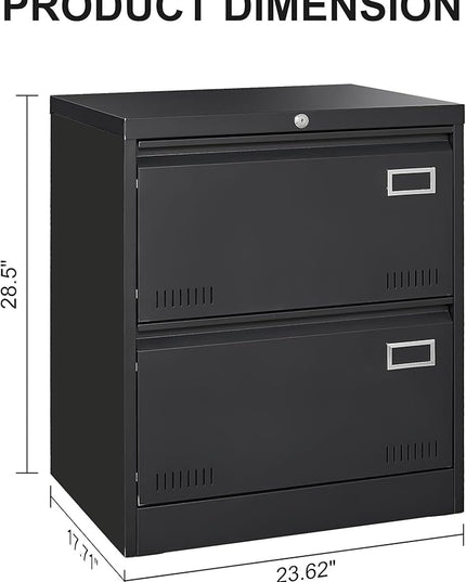 2 Drawer Lateral Lock and Card Holder, Multifunctional Metal Filing Cabinets w/Heavy 3 Section Slide Rail & Breathable Holes,for Legal/Letter/A4,Black - LeafyLoom