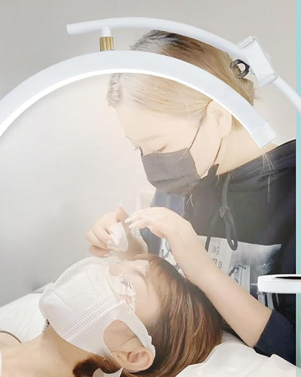 Lash Light Esthetician Lamp for Lash Extensions - LED Floor Lash Lamp Half Moon Ring Facial Light for Eyelash Tech with Pallets & Phone Holder Light for Tattoo Artists, Nail Tech X White - LeafyLoom