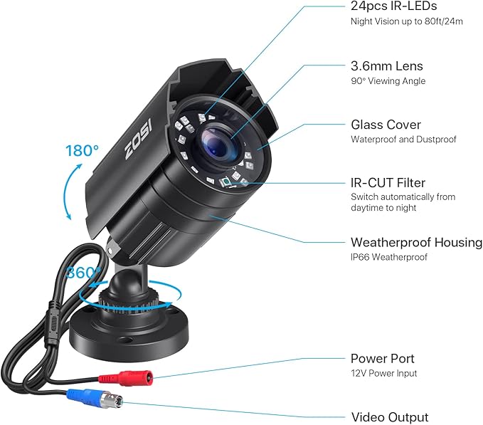 ZOSI 4 Pack 1080P 1920TVL Home Security Cameras Outdoor Indoor, Night Vision, IP66 Weatherproof 2MP Surveillance Camera, Work For 720P/1080P/5MP/4K HD-TVI,AHD,CVI analog CCTV DVR System (Black) ZOSI