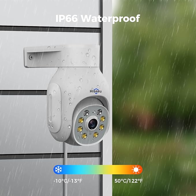 Hiseeu Wireless Camera Outdoor, 2.4G/5G 3MP WiFi Security Camera Color Night Vision, Pan&Tilt 360° View, Motion Detection, Siren/Motion/Light Alarm, IP66, Compatile NVR, No Monthly Fee Hiseeu