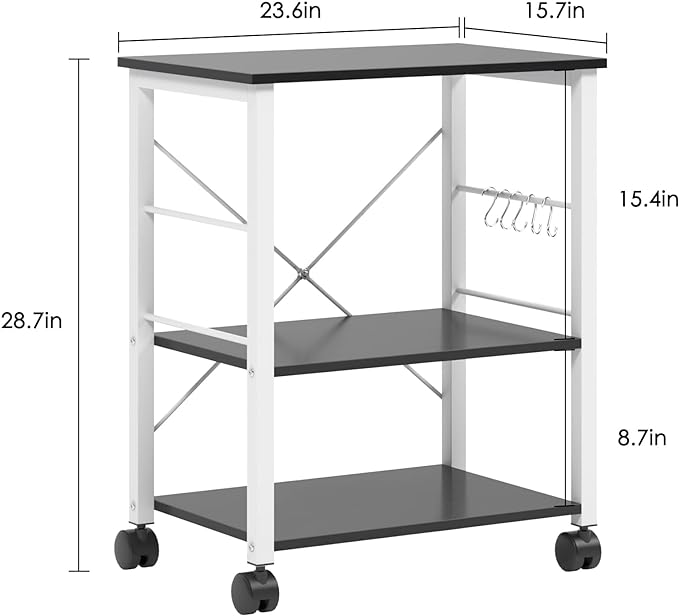 sogesfurniture 3-Tier Kitchen Baker's Rack Utility Shelf Microwave Oven Stand Storage Cart Workstation Shelf 3-Tier Kitchen Utility Cart on Wheels with Storage,Black Brown - LeafyLoom