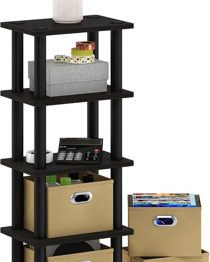 Furinno LACi 4-Bins System Rack, 11.3(W) x 28.8(H) Inch, Espresso/Black - LeafyLoom