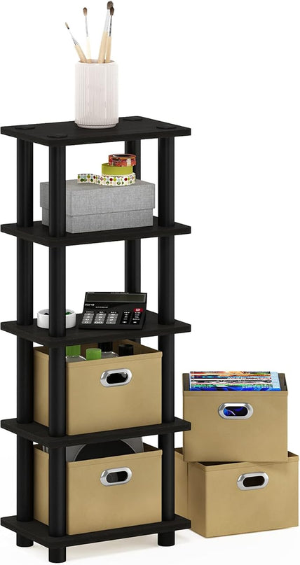 Furinno LACi 4-Bins System Rack, 11.3(W) x 28.8(H) Inch, Espresso/Black - LeafyLoom