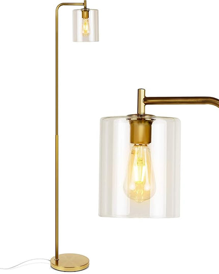 Brightech Elizabeth LED Floor lamp, Tall Lamp with Glass Shade & Edison Bulb, Industrial Lamp for Living Rooms & Offices, Vintage Standing Lamp for Bedroom in Farmhouse or Rustic Style - Gold - LeafyLoom