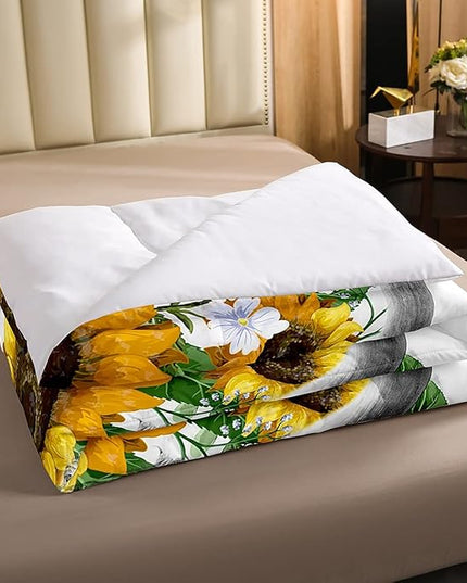 Highland Cow Comforter Set Queen Sunflowers Art Down Comforter Rustic Bull Cattle Bedding Set For Kids Boys Girls Adult Farmhouse Western Funny Animal Wild Theme Duvet Set Grey Marble Comforter - LeafyLoom