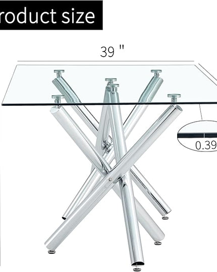 NicBex Large Modern Minimalist Rectangular Glass Dining Table for 6-8 with 0.39" Tempered Glass Tabletop and Silver Chrome Metal Legs for Kitchen Dining Living Meeting Room Banquet Hall, Transparent - LeafyLoom