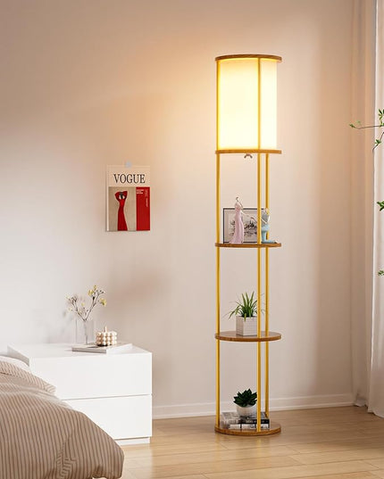 Lightdot 61IN Floor Lamp with Shelves, 3-Tier Storage Gold Standing Lamps with 3000K E26 Bulb Included, Display Shelf Floor Lamp for Living Room Sofa Corner - LeafyLoom