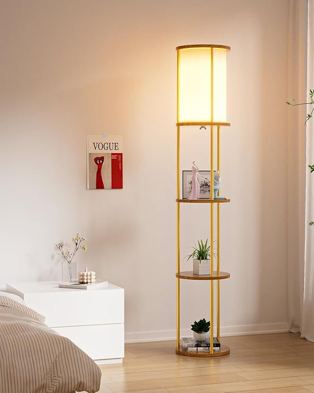 Lightdot 61IN Floor Lamp with Shelves, 3-Tier Storage Gold Standing Lamps with 3000K E26 Bulb Included, Display Shelf Floor Lamp for Living Room Sofa Corner - LeafyLoom