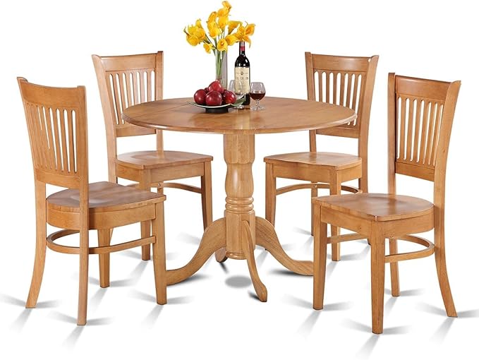 East West Furniture DLVA5-OAK-W Dublin 5 Piece Modern Set Includes a Round Wooden Table with Dropleaf and 4 Dining Room Chairs, 42x42 Inch - LeafyLoom