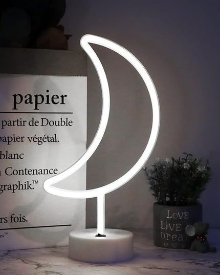 Neon Moon Lights, LED Moon Decor Neon Signs Art Decorations Crescent Night Lights Lamp for Party Supplies, Children Kids Girls Gift-Moon with Holder Base(White) - LeafyLoom