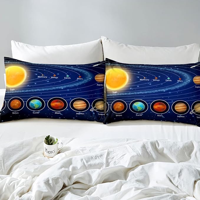 Solar System Comforter Set Full Galaxy Bedding Set Outer Space Down Comforter Kids Boys Girls Starry Sky Universe Planets Duvet Set Room Decor Super Soft Astronomy Quilt Duvet Insert, Blue - LeafyLoom